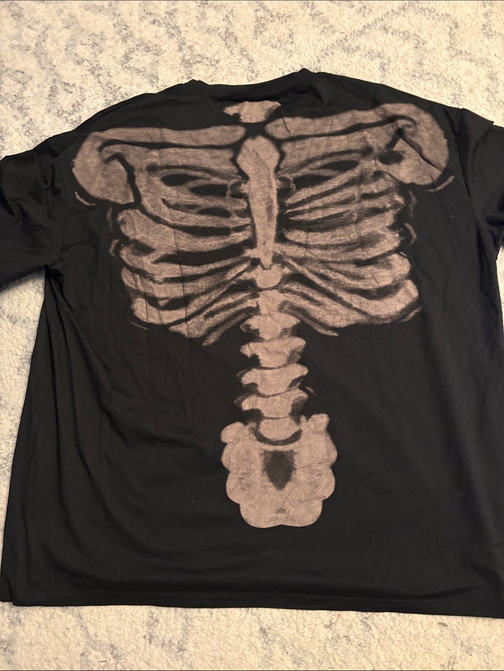 ROMWE Black Short-Sleeve Tee with Bleached Skeleton Back Graphic
